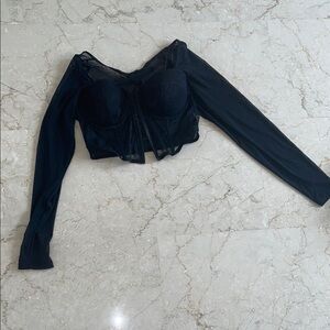 Sincerely Jules Black Lace Crop Top with Sheer long sleeves